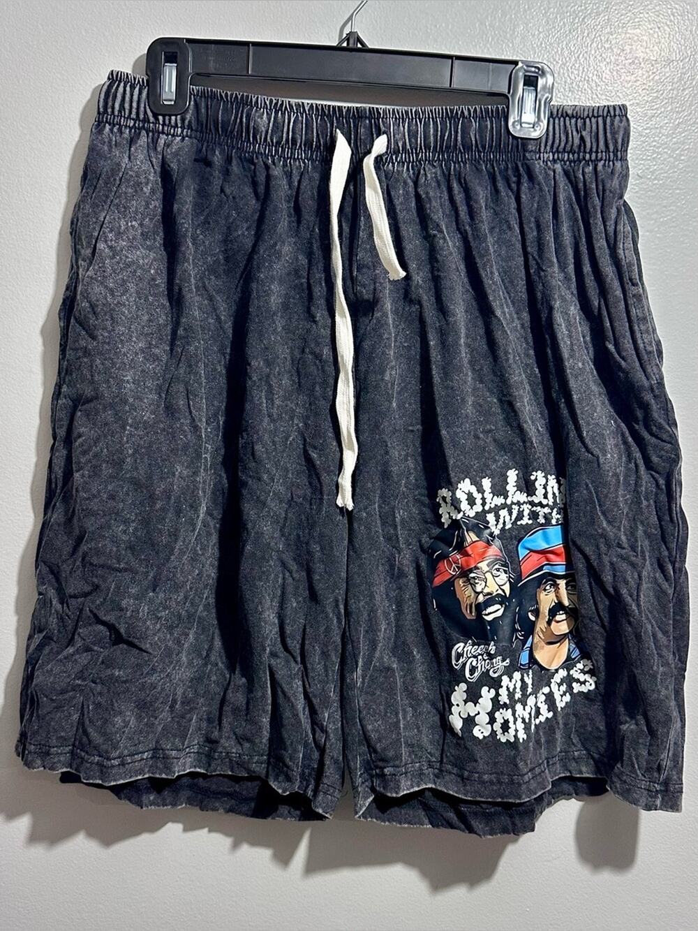 Graphic Black Wash Drawstring Shorts Rolling Stones Size L (1188)